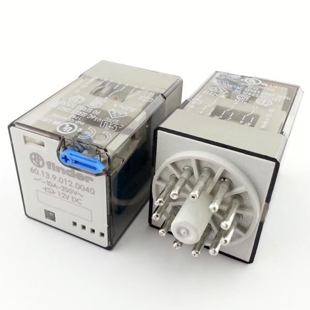 Finder Röle 60.13.9.012.0040 12VDC, 3 kontak 10A, test buton + mekanik indikatör