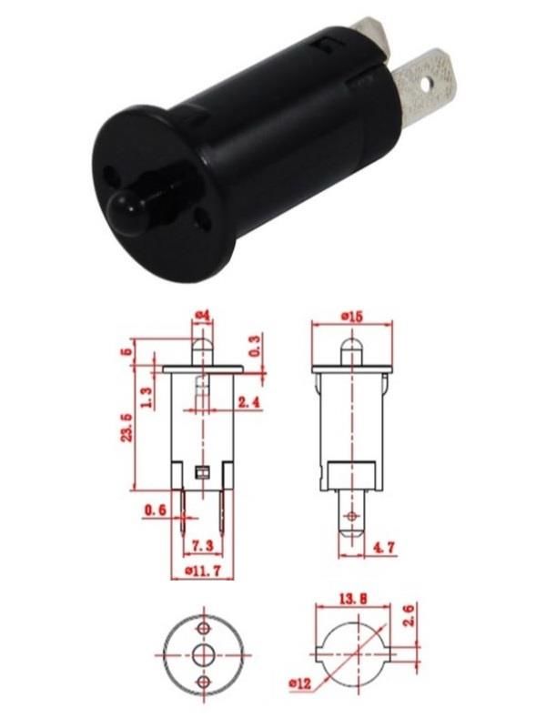 Ters Buton Yuvarlak Siyah 12 mm 2 Pim Ic-187A ( Kapalı Kontak )