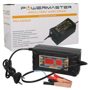 POWERMASTER SON-1206D 12V MAX 6 AMP. AKILLI HIZLI DİJİTAL GÖSTERGELİ AKÜ ŞARJ CİHAZI 150X75X60MM