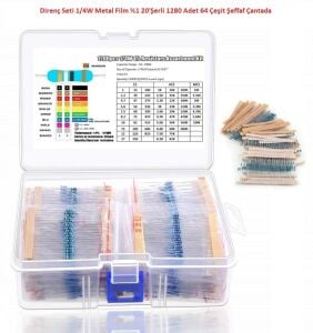 Direnç Seti 1/4W Metal Film %1 20'Şerli 1280 Adet 64 Çeşit Şeffaf Çantada