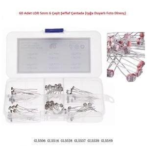 60 Adet LDR 5mm 6 Çeşit Şeffaf Çantada (Işığa Duyarlı Foto Direnç)
