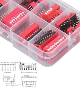 45 Adet Dip Switch Seti 1-9 Pin 2,54mm 9 Çeşit Şeffaf Çantada