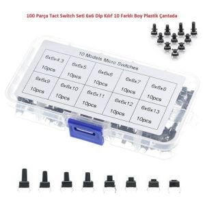 100 Parça Tact Switch Seti 6x6 Dip Kılıf 10 Farklı Boy Plastik Çantada