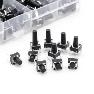 100 Parça Tact Switch Seti 6x6 Dip Kılıf 10 Farklı Boy Plastik Çantada