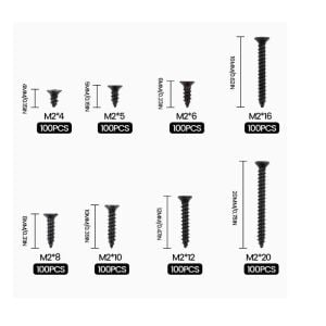 800 Adet Ahşap / Sunta Vida Seti M2 Siyah Yıldız Havşa Başlı 8 Çeşit Şeffaf Çantada