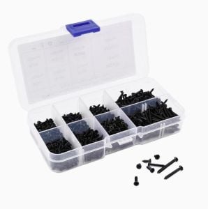 800 Adet Ahşap / Sunta Vida Seti M2 Siyah Yıldız Havşa Başlı 8 Çeşit Şeffaf Çantada