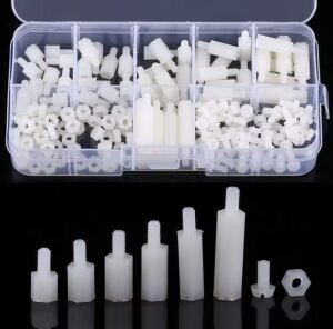 180 Adet M3 Plastik Distans Vida Somun Seti Beyaz Aralıyıcı Stand off 8 Çeşit Şeffaf Çantada