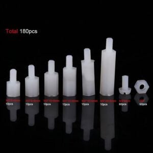 180 Adet M3 Plastik Distans Vida Somun Seti Beyaz Aralıyıcı Stand off 8 Çeşit Şeffaf Çantada