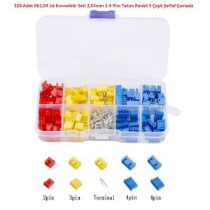 320 Adet Xh2,54 Jst Konnektör Seti 2,54mm 2-4 Pim Takım Renkli 3 Çeşit Şeffaf Çantada