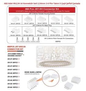 460 Adet Xh2,54 Jst Konnektör Seti 2,54mm 2-6 Pim Takım 5 Çeşit Şeffaf Çantada