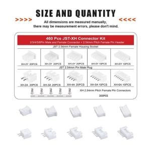 460 Adet Xh2,54 Jst Konnektör Seti 2,54mm 2-6 Pim Takım 5 Çeşit Şeffaf Çantada