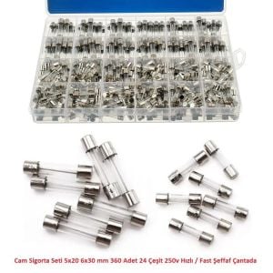 Cam Sigorta Seti 5x20 6x30 mm 360 Adet 24 Çeşit 250v Hızlı / Fast Şeffaf Çantada