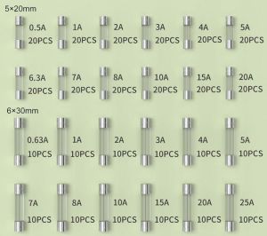 Cam Sigorta Seti 5x20 6x30 mm 360 Adet 24 Çeşit 250v Hızlı / Fast Şeffaf Çantada