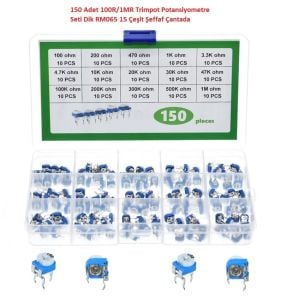 150 Adet 100R/1MR Trimpot Potansiyometre Seti Dik RM065 15 Çeşit Şeffaf Çantada