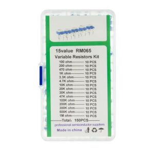150 Adet 100R/1MR Trimpot Potansiyometre Seti Dik RM065 15 Çeşit Şeffaf Çantada