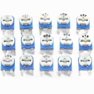 150 Adet 100R/1MR Trimpot Potansiyometre Seti Dik RM065 15 Çeşit Şeffaf Çantada