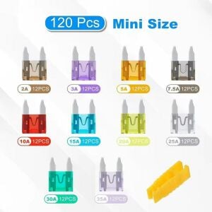 120 Parça 10 Çeşit Araç Sigorta Seti Plastik Çantada 2-35A (Mini Boy Bıçak Tip)