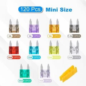 120 Parça 10 Çeşit Araç Sigorta Seti Plastik Çantada 2-35A (Mini Boy Bıçak Tip)