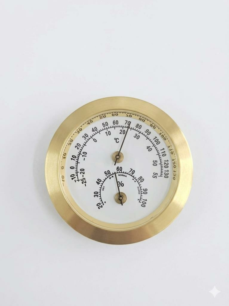ANALOG SARI YUVARLAK ISI NEM ÖLÇER BİMETAL TERMOMETRE  -25+55C / %20-100 nem çap:50mm