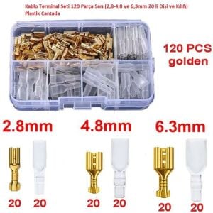 Kablo Terminal Seti 120 Parça Sarı ( 2,8-4,8 ve 6,3mm 20 li Dişi ve Kılıfı  ) Plastik Çantada