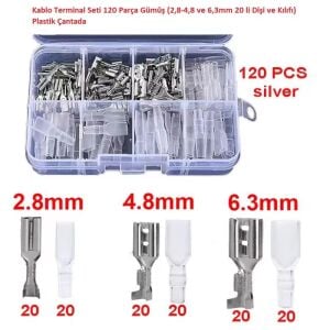 Kablo Terminal Seti 120 Parça Gümüş ( 2,8-4,8 ve 6,3mm 20 li Dişi ve Kılıfı  ) Plastik Çantada