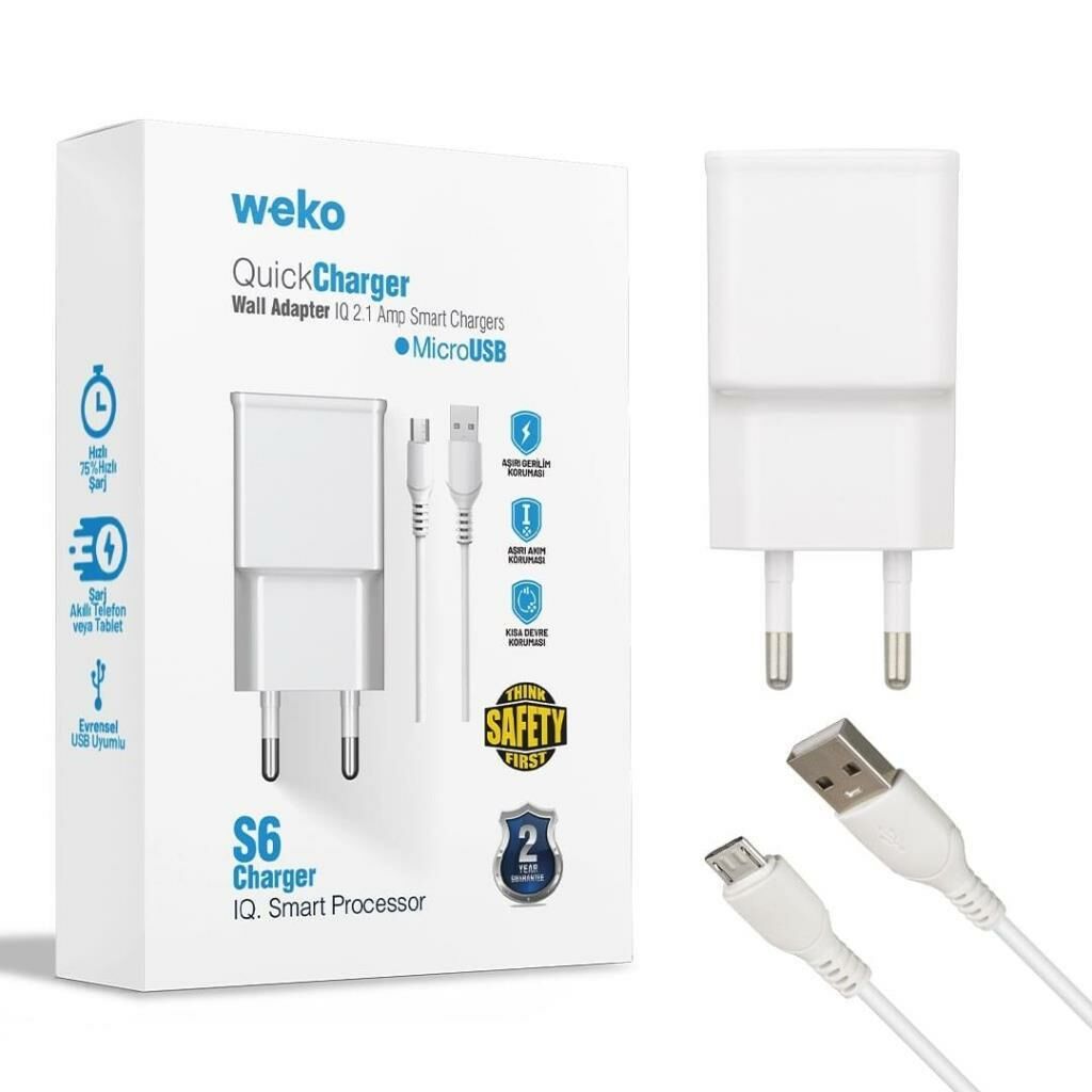 ADAPTÖR WEKO WK-21434 S6 2.1 AMPER ŞARJ BAŞLIK ADAPTÖRÜ + MICRO USB KABLO