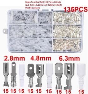 Kablo Terminal Seti 135 Parça Gümüş (2,8-4,8 ve 6,3mm 15 li Takım ve Kılıfı) Plastik Çantada