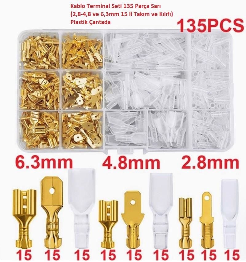 Kablo Terminal Seti 135 Parça Sarı (2,8-4,8 ve 6,3mm 15 li Takım ve Kılıfı) Plastik Çantada