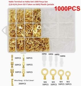 Kablo Terminal ve Halka Seti 1000 Parça Sarı (2,8-4,8-6,3mm 50 li Takım ve Kılıfı) Plastik Çantada