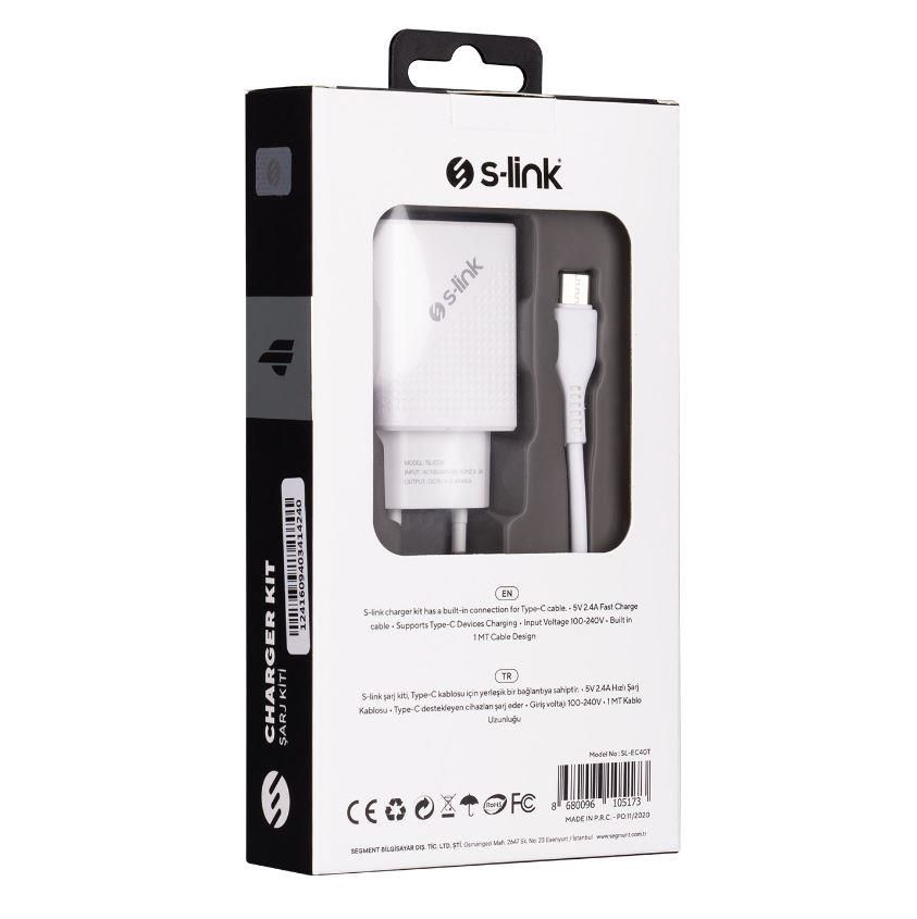 S-Link SL-EC40T 5V 2400MA Android Type C Şarj Kablosu Hızlı Şarj Adaptörü ve Data Kablosu