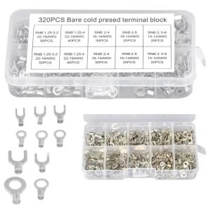 Kablo Pabuç ve Terminal Seti İzolesiz 320 Adet 10 Çeşit (Hakla ve Çatal Tip) Şeffaf Çantada