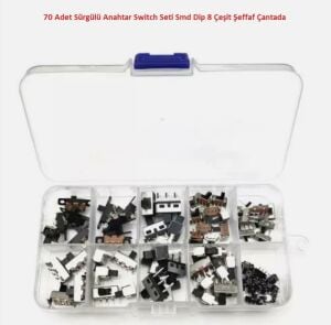 70 Adet Sürgülü Anahtar Switch Seti Smd Dip 8 Çeşit Şeffaf Çantada