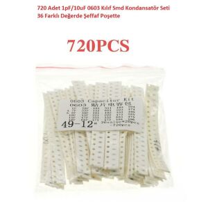 720 Adet 1pF/10uF 0603 Kılıf Smd Kondansatör Seti 36 Farklı Değerde Şeffaf Poşette