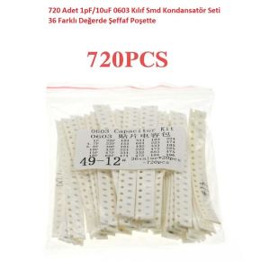 720 Adet 1pF/10uF 0603 Kılıf Smd Kondansatör Seti 36 Farklı Değerde Şeffaf Poşette