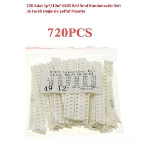 720 Adet 1pF/10uF 0603 Kılıf Smd Kondansatör Seti 36 Farklı Değerde Şeffaf Poşette
