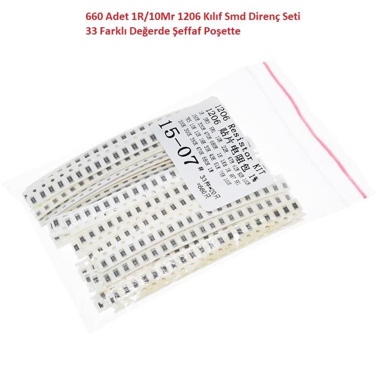660 Adet 1R/1Mr 1206 Kılıf Smd Direnç Seti %1 33 Farklı Değerde Şeffaf Poşette