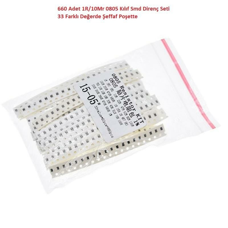660 Adet 1R/1Mr 0805 Kılıf Smd Direnç Seti %1 33 Farklı Değerde Şeffaf Poşette