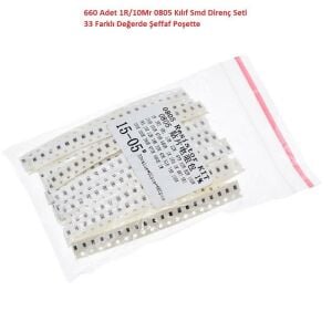 660 Adet 1R/1Mr 0805 Kılıf Smd Direnç Seti %1 33 Farklı Değerde Şeffaf Poşette