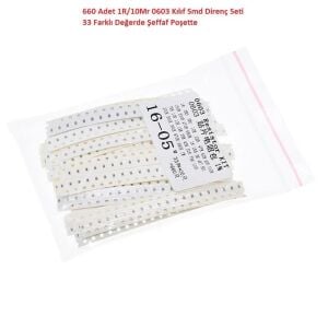 660 Adet 1R/1Mr 0603 Kılıf Smd Direnç Seti %1 33 Farklı Değerde Şeffaf Poşette