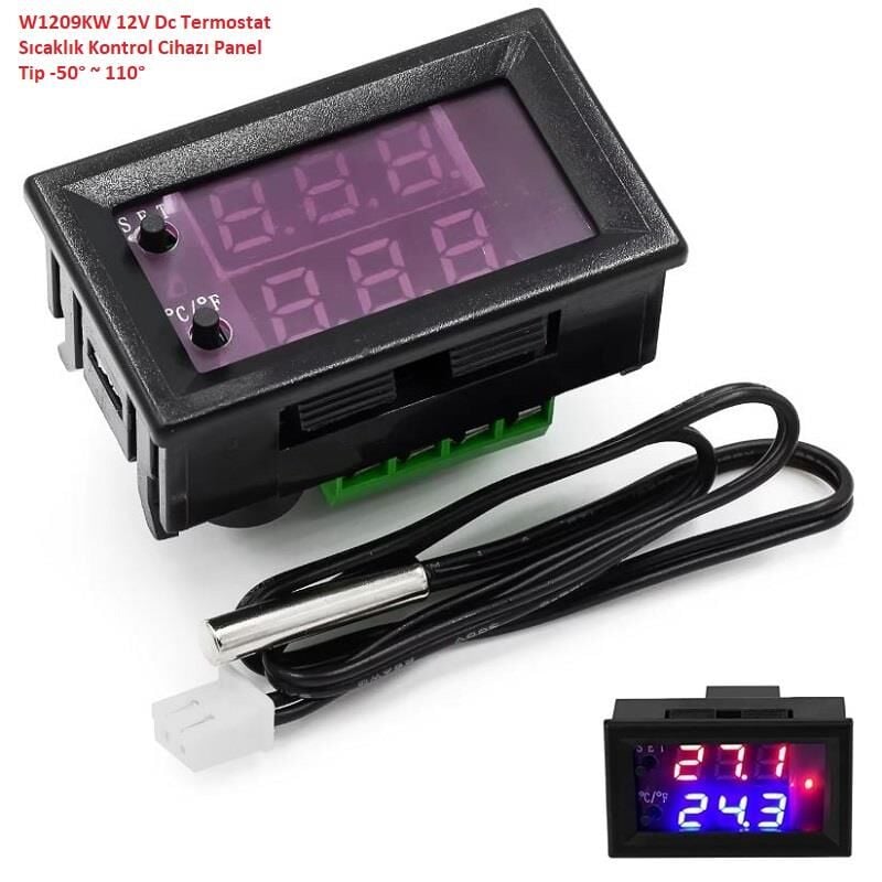W1209KW 12V Dc Termostat Sıcaklık Kontrol Cihazı Panel Tip -50° ~ 110°