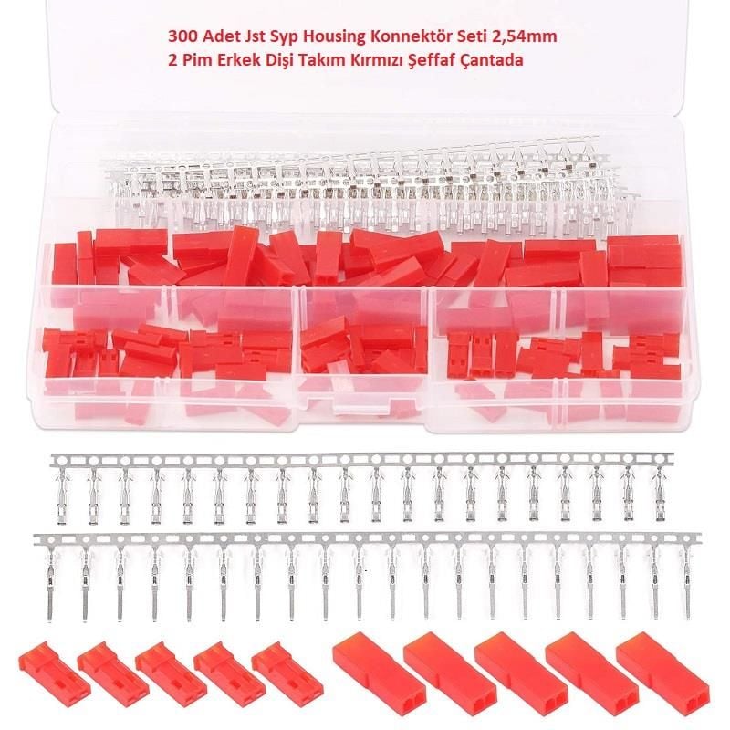 300 Adet Jst Sm Konnektör Seti 2,54mm 2-5 Pim Takım 4 Çeşit Şeffaf Çantada