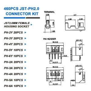 460 Adet Jst-Ph Konnektör Seti 2,00mm 2-6 Pim Takım 5 Çeşit Şeffaf Çantada