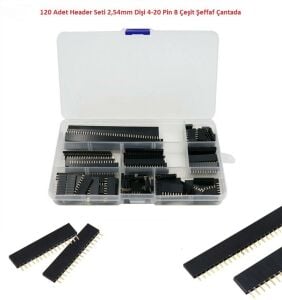 120 Adet Header Seti 2,54mm Dişi 4-20 Pin 8 Çeşit Şeffaf Çantada