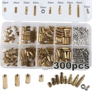 300 Adet M2 Metal Distans Vida Somun Seti Aralıyıcı Stand off 10 Çeşit Şeffaf Çantada