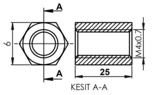DİSTANS  METAL  AK-YP-4025  METRİK 4  25mm  DİŞİ - DİŞİ  YÜKSELTEÇ