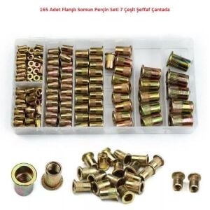 165 Adet Flanşlı Somun Perçin Seti 7 Çeşit Şeffaf Çantada
