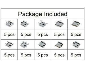 50 Adet Usb Mıcro Soket Seti Smd Pcb Tip 5 Pin 10 Çeşit Şeffaf Çantada