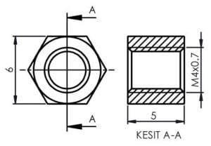 DİSTANS  METAL  AK-YP-4005  METRİK 4  5mm  DİŞİ - DİŞİ  YÜKSELTEÇ