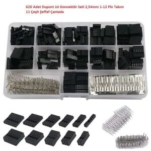 620 Adet Dupont Jst Konnektör Seti 2,54mm 1-12 Pin Takım 11 Çeşit Şeffaf Çantada