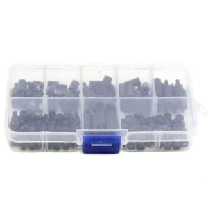 180 Adet M3 Plastik Distans Vida Somun Seti Siyah Aralıyıcı Stand off 8 Çeşit Şeffaf Çantada